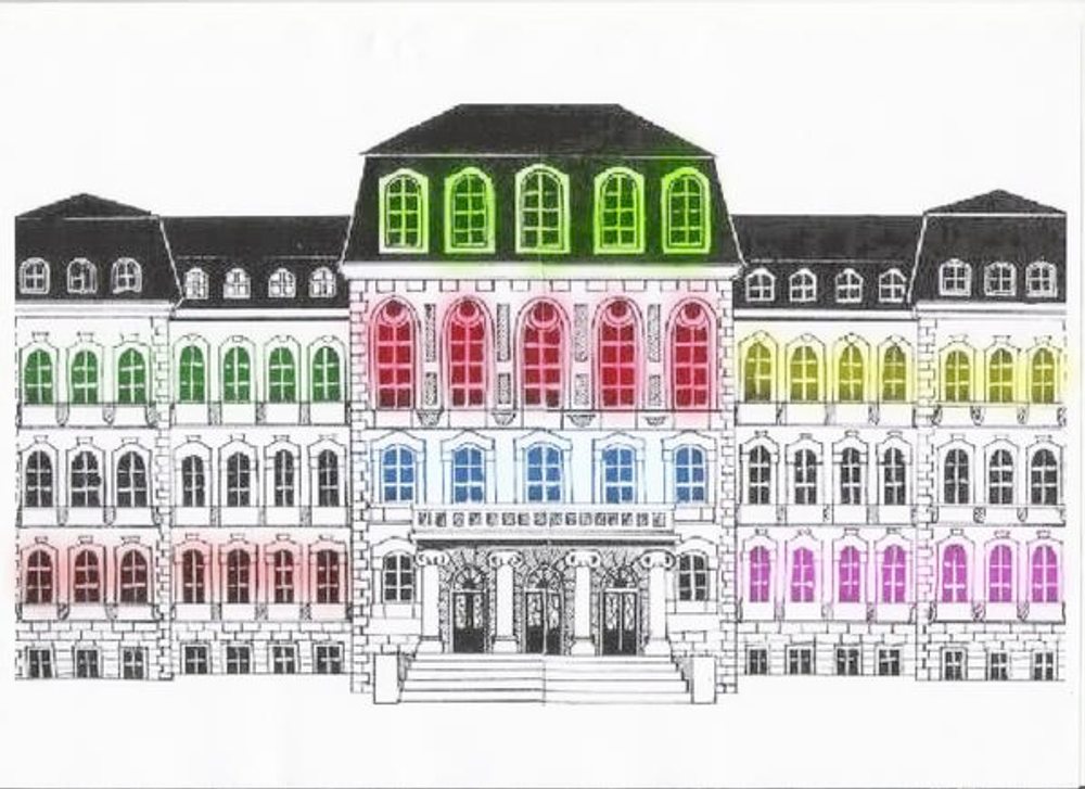 Klicke auf einen bunten Bereich im Schulhaus